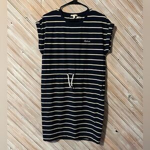 Barbour Navy Green & Cream Striped Midi Casual T Shirt Drawstring Dress